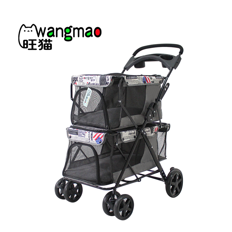 Twin double pet stroller with 2 pet carrier for 2 dogs